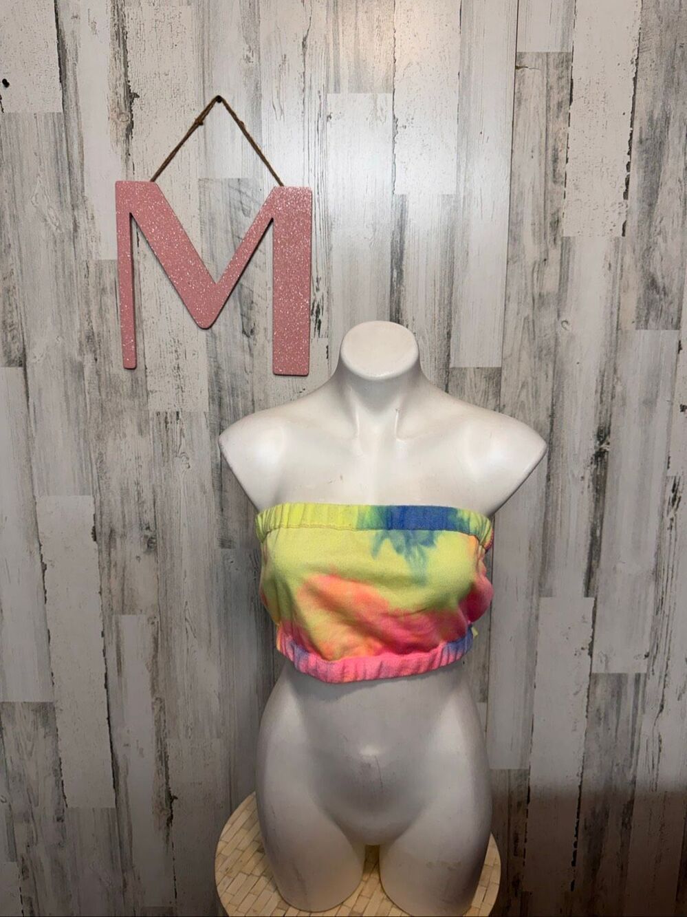 Fashion Nova Tie Dye Fleece Tube Top Womens Medium Rainbow Bandeau Crop Top